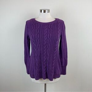 Eddie Bauer Solid Purple Ribbed Knit Long Sleeve Sweater Women Medium Casual